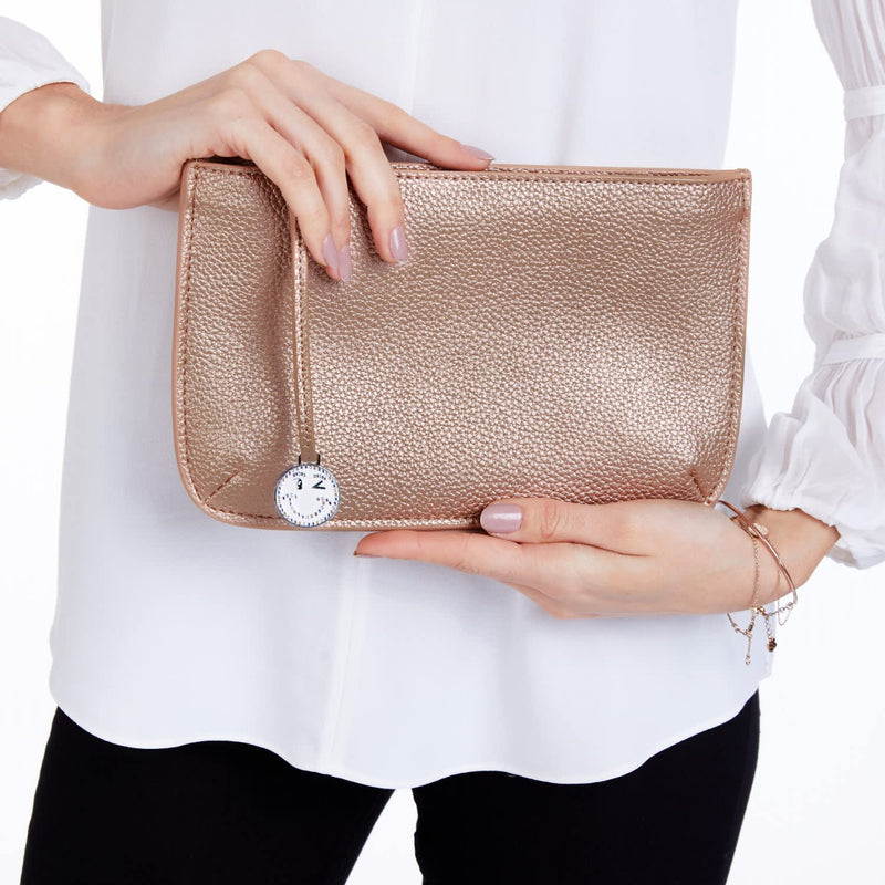 Vegan Leather Multi-Function Clutch In Rose Gold