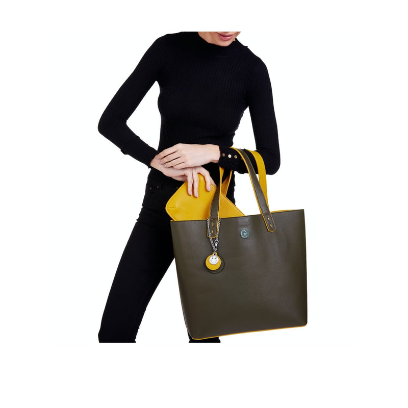 Reversible Vegan Tote In Green & Yellow