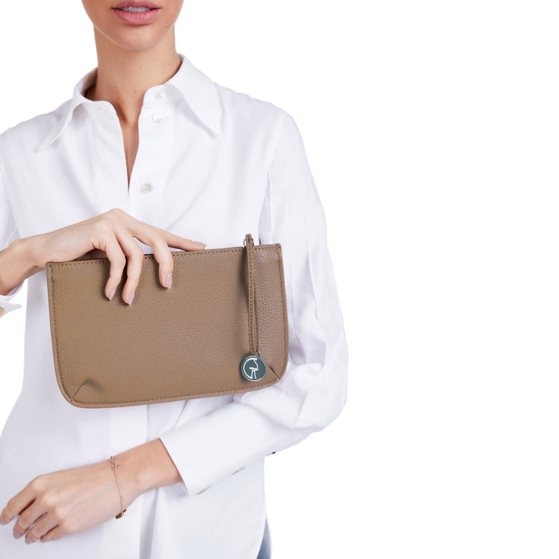 Vegan Leather Multi-Function Clutch In Beige