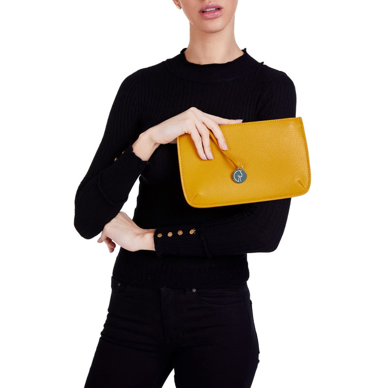 Vegan Leather Multi-Function Clutch In Mustard