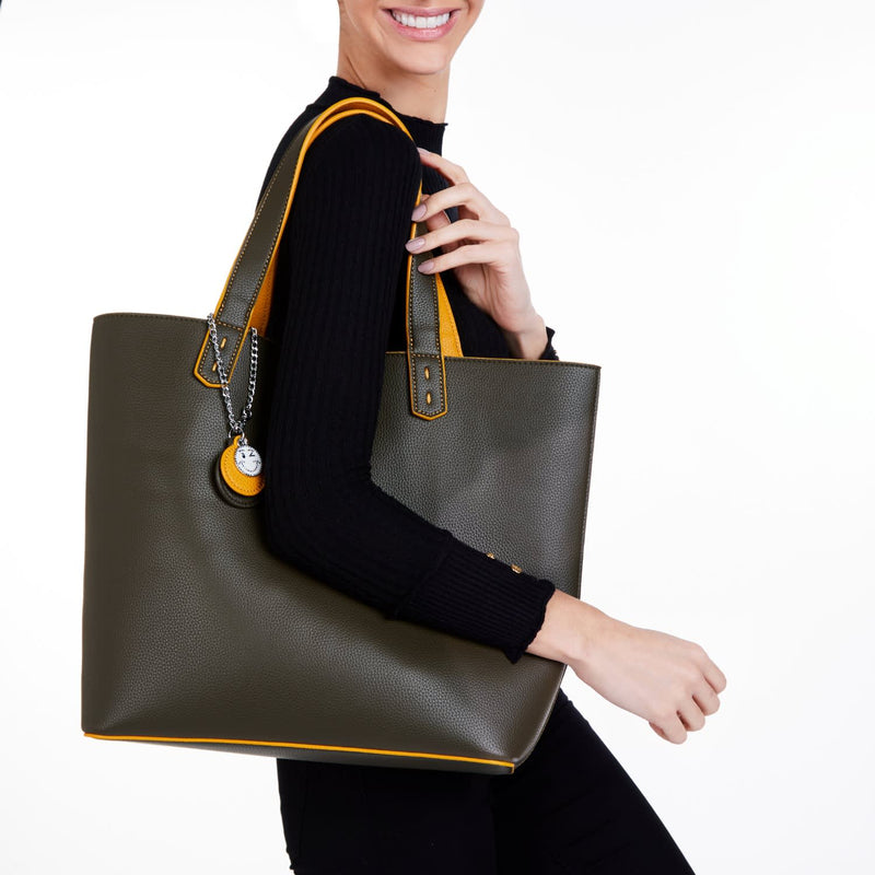 Reversible Vegan Tote In Green & Yellow