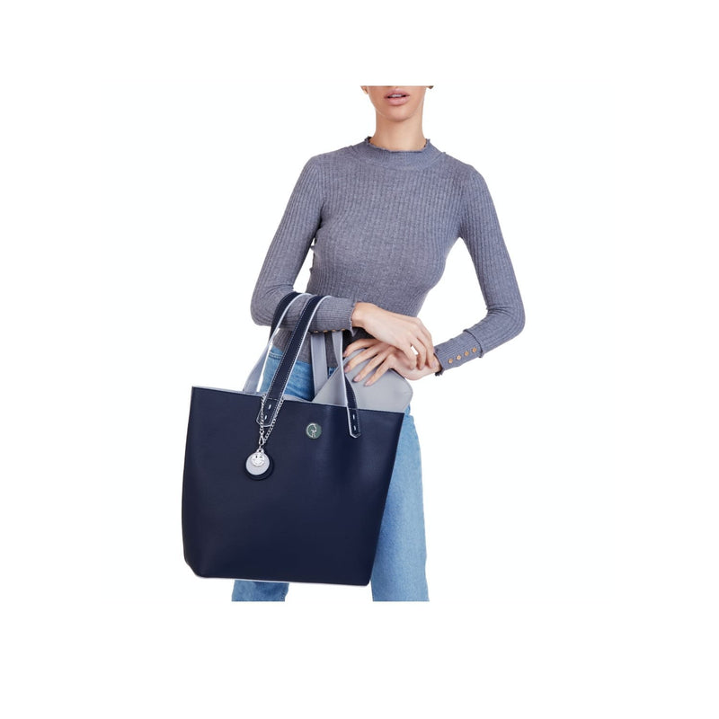 Reversible Vegan Tote In Blue & Grey