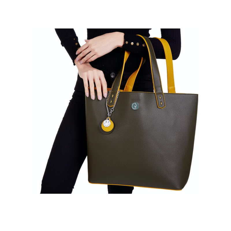 Reversible Vegan Tote In Green & Yellow